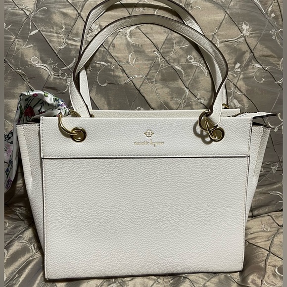 Nanette Lepore White Tote With Gold Hardware & Floral Scarf (No Call Outs) - Picture 3 of 14